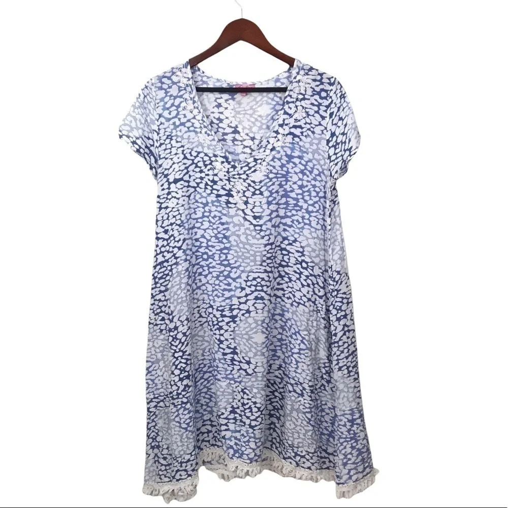 Ruby Yaya Large Dress V Neck A Line Lightweight Fringe Hem Sequins Embroidery.